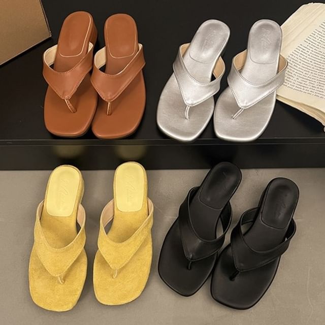 Nikao-Faux Leather Thong Slide Sandals