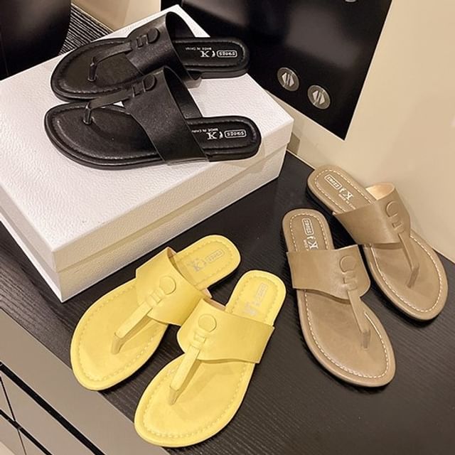 Nikao-Faux Leather Thong Slide Sandals