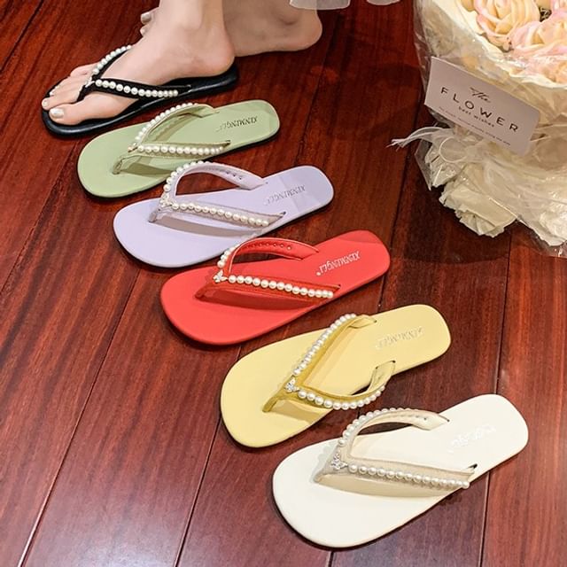 Nikao-Faux Pearl Flip Flops