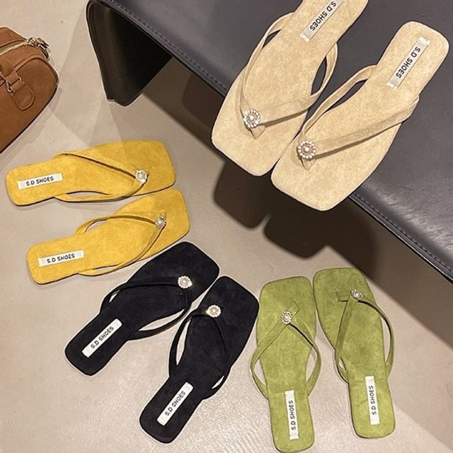 Nikao-Faux Pearl Rhinestone Flip Flops