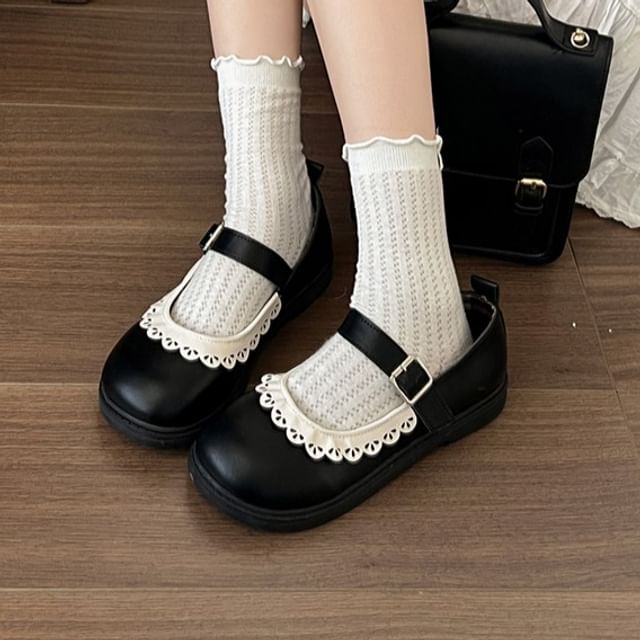 Nikao-Lace Trim Mary Jane Shoes