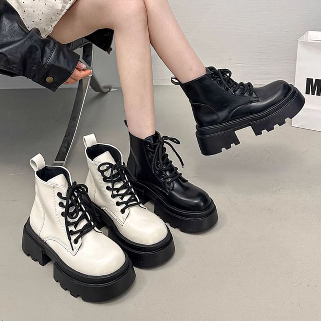 Nikao-Lace-Up Platform Chunky Heel Short Boots