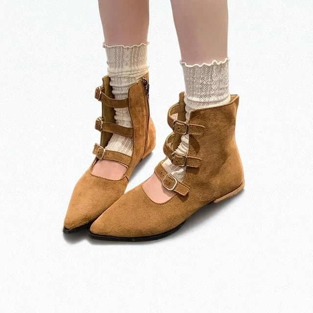 Nikao-Low Heel Pointed Buckled Strap Sandals