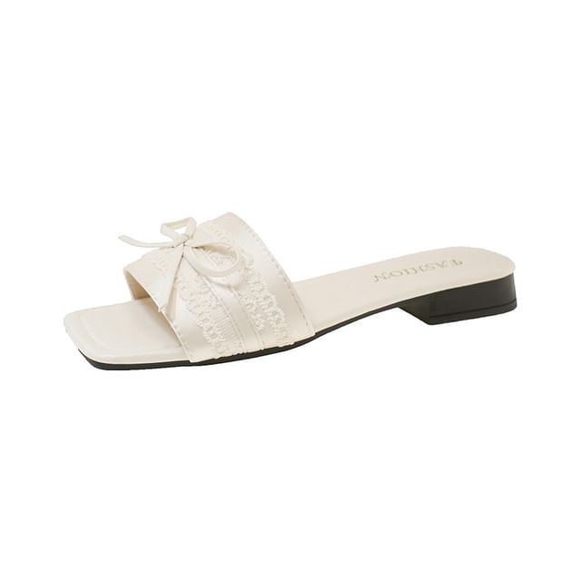 Nikao-Low Heel Square Toe Ribbon Accent Slide Sandals