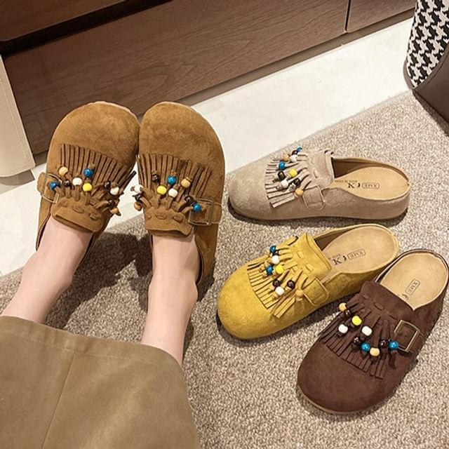 Nikao-Plain Beaded Fringe Mules
