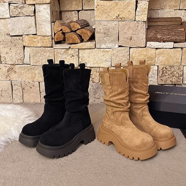 Nikao-Plain Platform Mid-Calf Boots