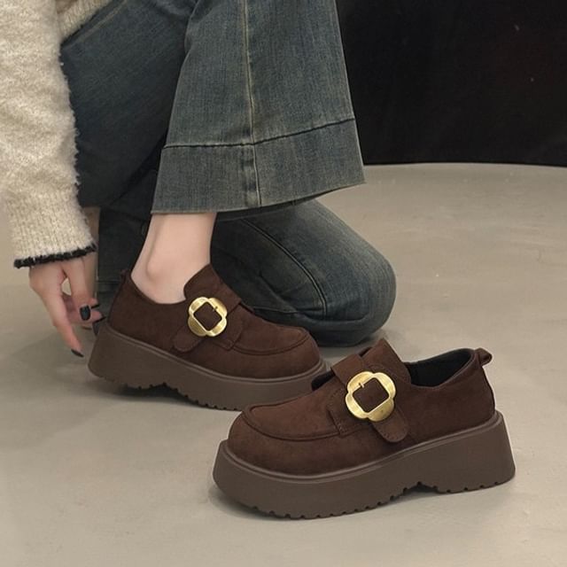Nikao-Platform Buckled Faux Suede Shoes