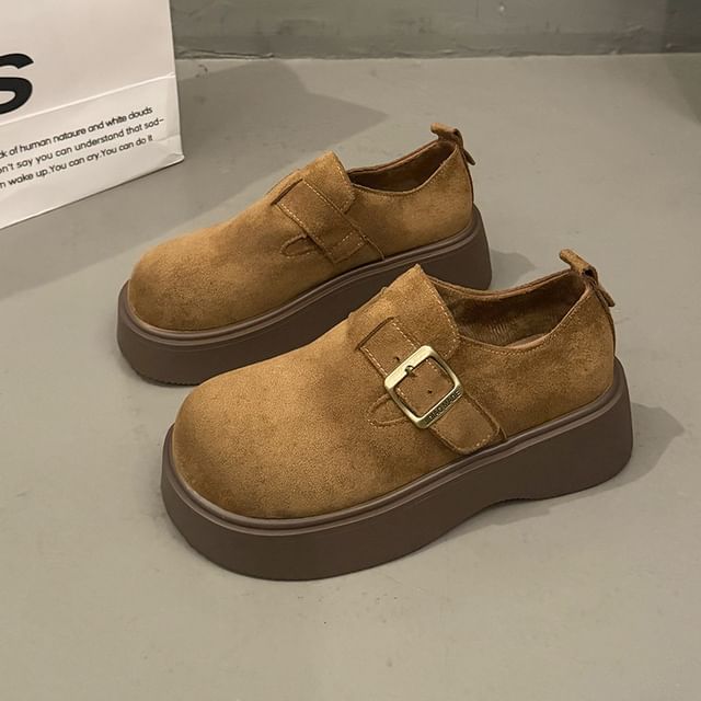 Nikao-Platform Buckled Faux Suede Slip Ons