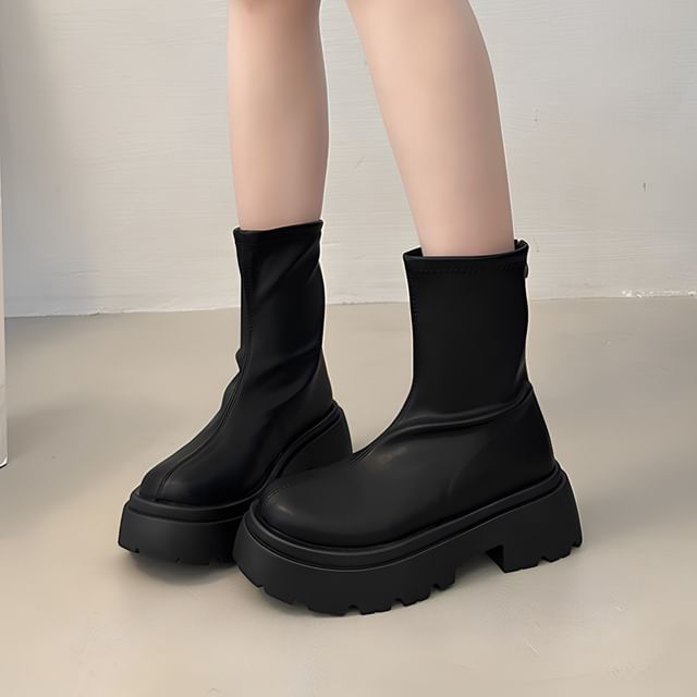 Nikao-Platform Chunky Heel Short Boots
