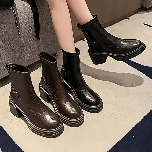 Nikao-Platform Chunky Heel Short Boots
