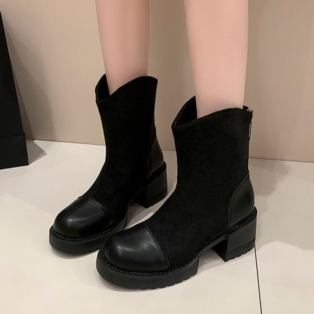 Nikao-Platform Panel Faux Suede Short Boots
