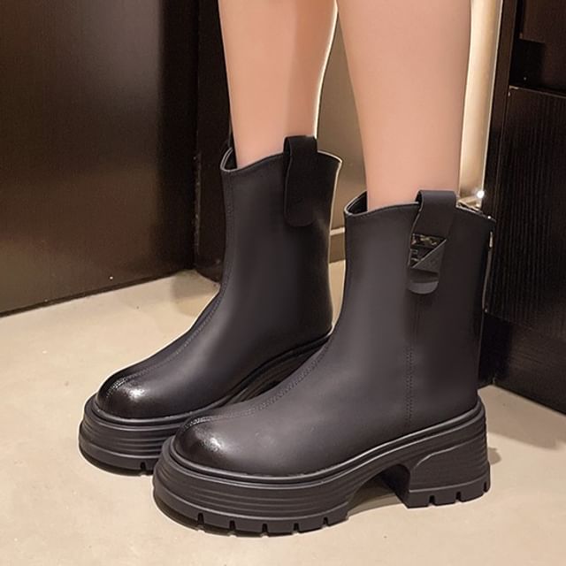 Nikao-Platform Plain Faux Leather Short Boots