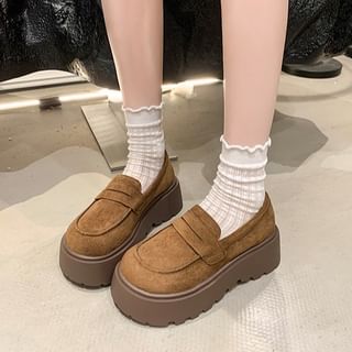 Nikao-Platform Plain Faux Suede Penny Loafers