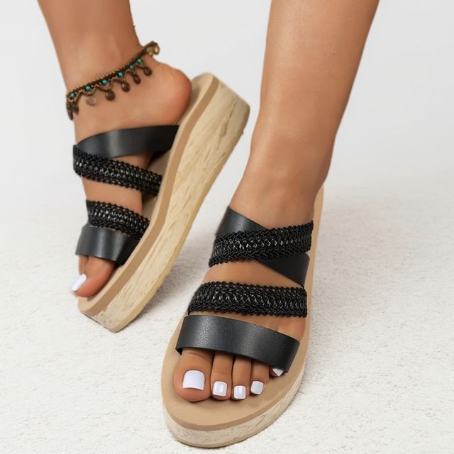 Nikao-Platform Woven Slide Sandals