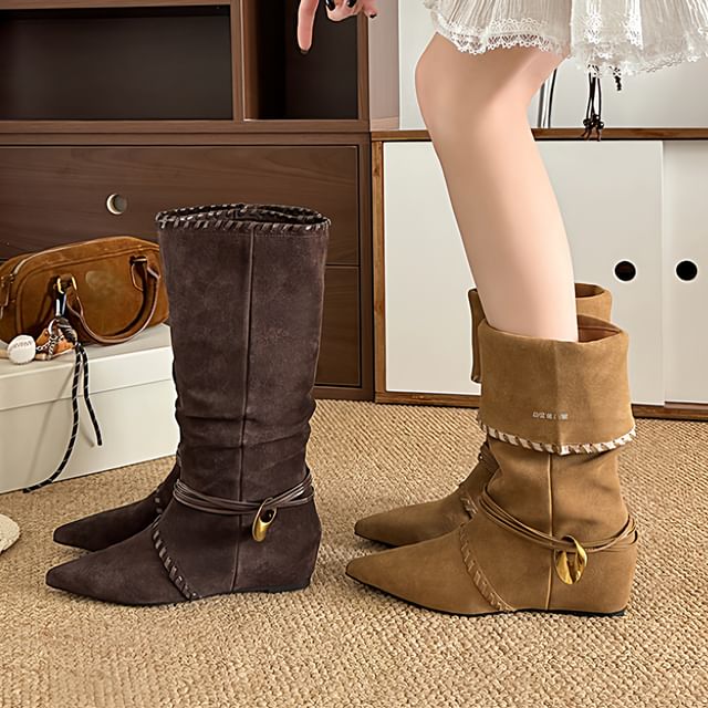 Nikao-Pointed Toe Hidden Wedge Tall Boots