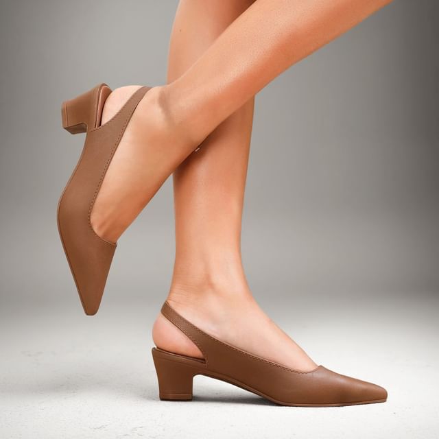 Nikao-Pointed Toe Slingback Block Heel Pumps