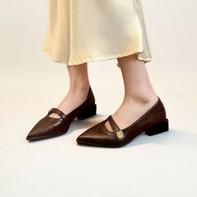 Nikao-Pointy Low Heel Mary Jane Shoes