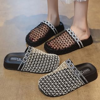 Nikao-Rhinestone Fishnet Platform Mules