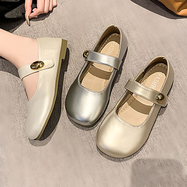 Nikao-Round Toe Plain Mary Jane Shoes