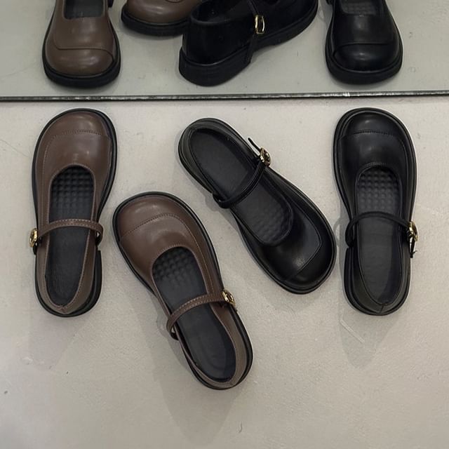 Nikao-Round Toe Plain Mary Jane Shoes