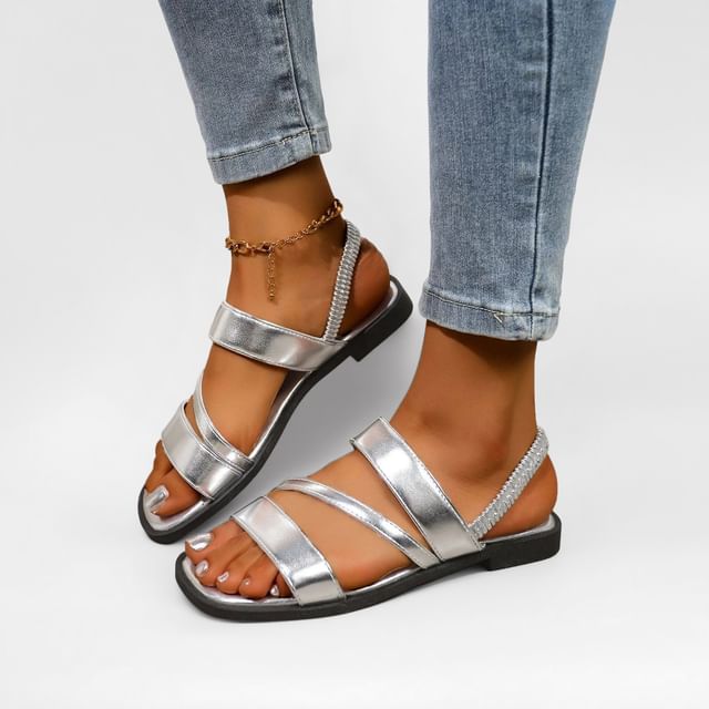 Nikao-Slingback Faux Leather Sandals