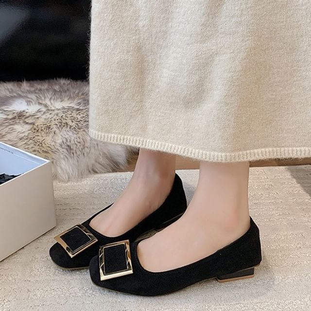 Nikao-Square Toe Buckled Faux Suede Shoes