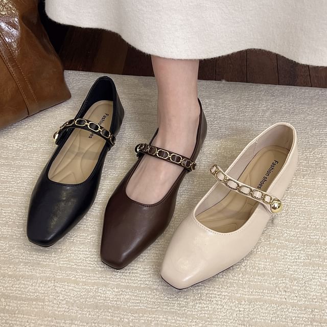 Nikao-Square-Toe Chained Mary Jane Shoes