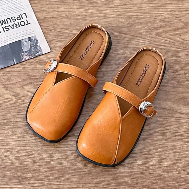 Nikao-Square Toe Cutout Mary Jane Mules