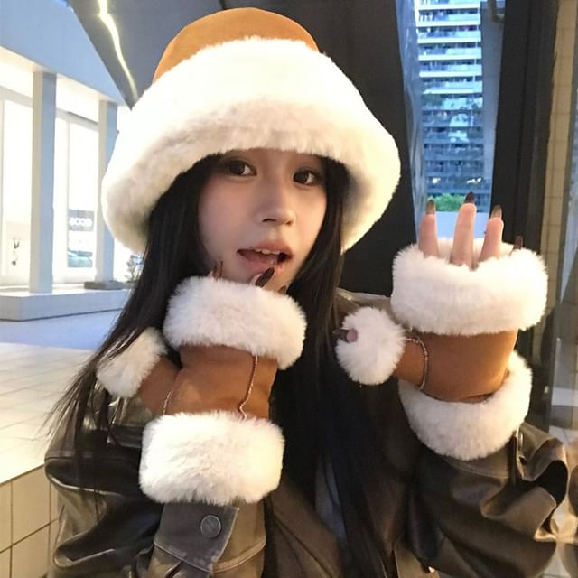Nikifa-Fleece Bucket Hat Gloves Set