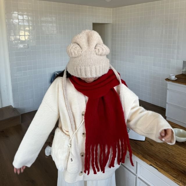 Nikifa-Fringed Plain Knit Scarf