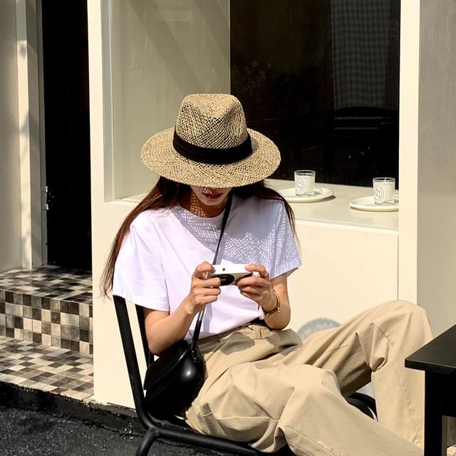 Nikifa-Striped Straw Boater Hat