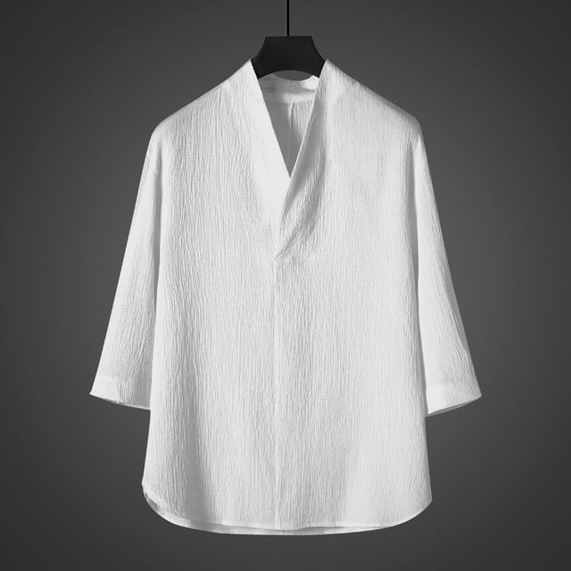 Ninine-34 Sleeve V-Neck Plain Top