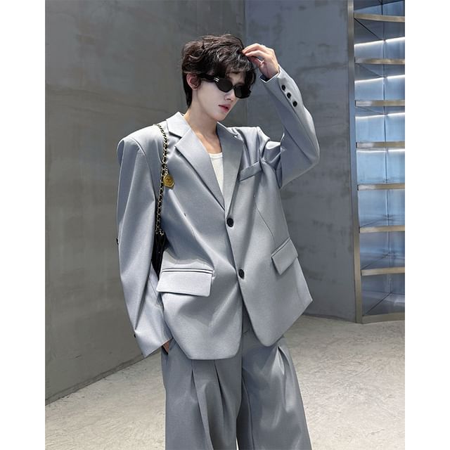 Ninine-Button-Up Plain Blazer