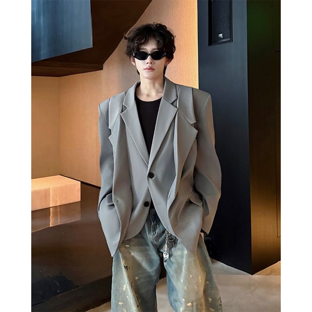 Ninine-Button-Up Plain Blazer