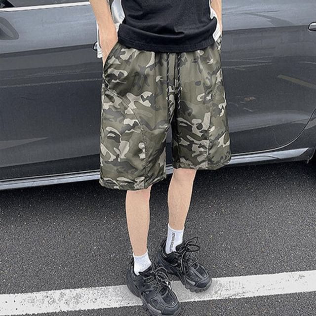 Ninine-Drawstring Waist Camouflage Shorts