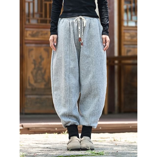 Ninine-Drawstring Waist Plain Harem Pants