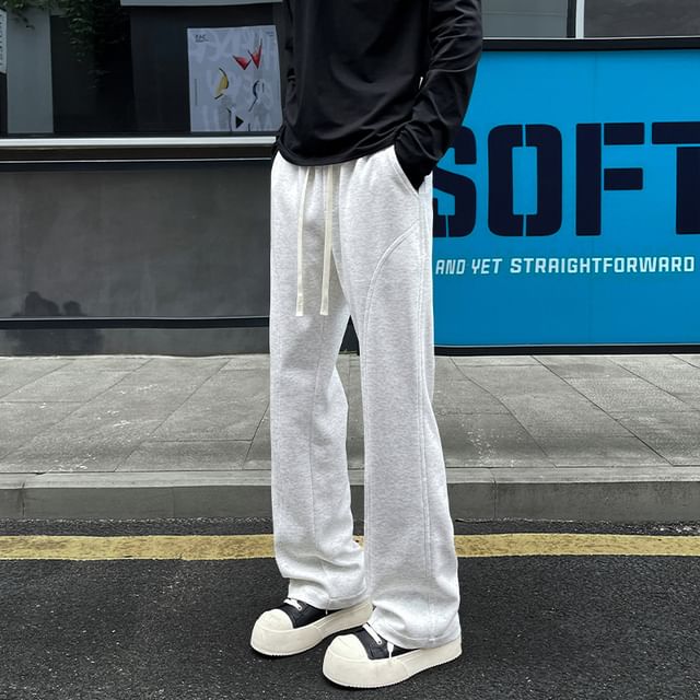 Ninine-Drawstring Waist Plain Straight Leg Pants