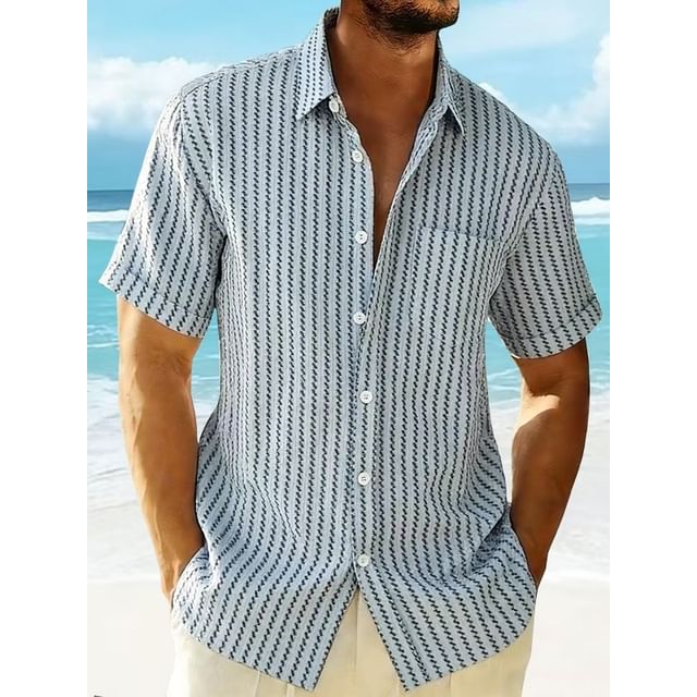 Ninine-Elbow-Sleeve Striped Button-Up Shirt