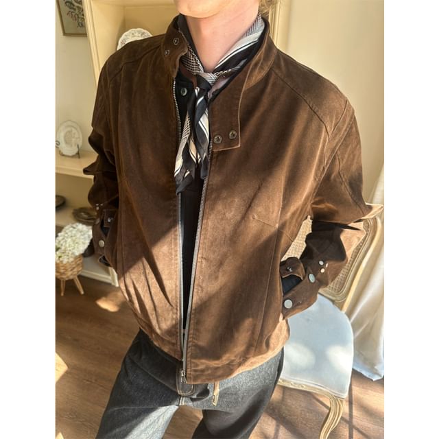 Ninine-Faux Suede Zip-Up Jacket