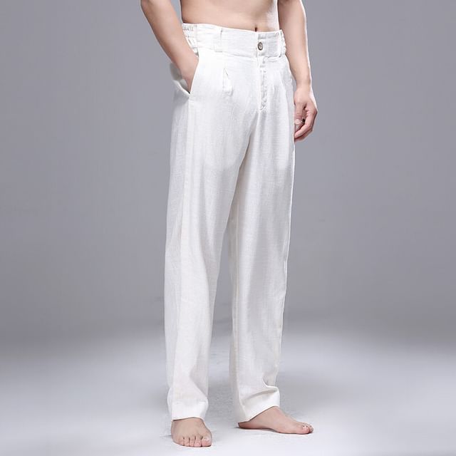 Ninine-High Waist Plain Loose Fit Pants
