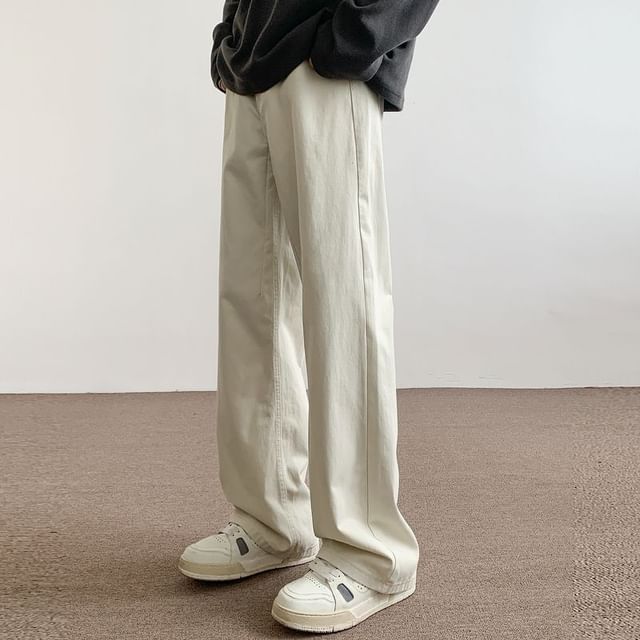 Ninine-High Waist Plain Straight Leg Jeans