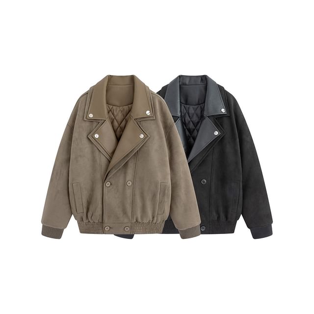 Ninine-Lapel Collar Plain Double Breasted Jacket