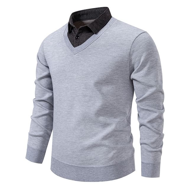 Ninine-Long-Sleeve Collared Mock Two Piece Knit Top