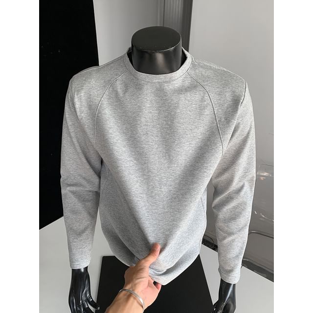 Ninine-Long-Sleeve Crew Neck Plain T-Shirt