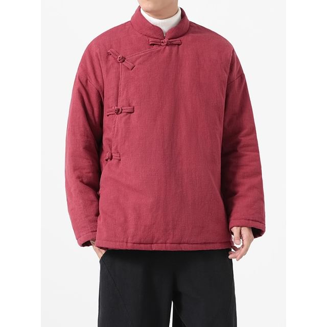 Ninine-Long-Sleeve Stand Collar Plain Padded Top