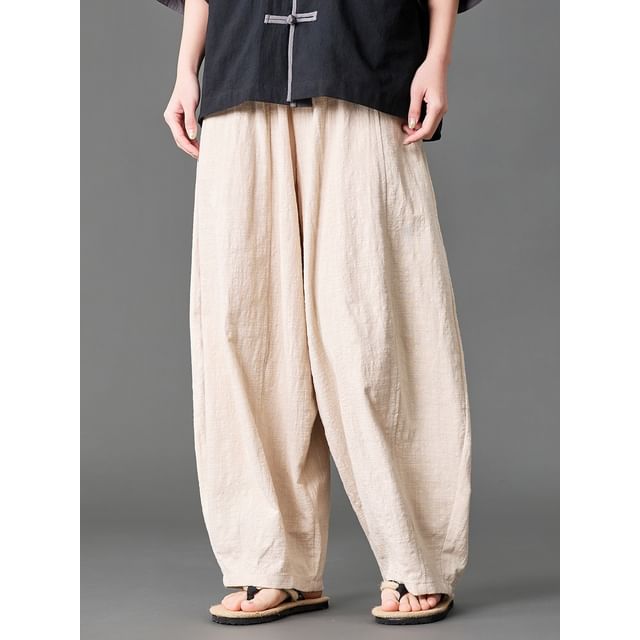 Ninine-Mid Rise Plain Baggy Pants