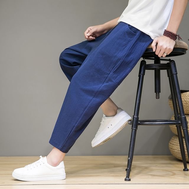 Ninine-Mid Rise Plain Crop Tapered Pants
