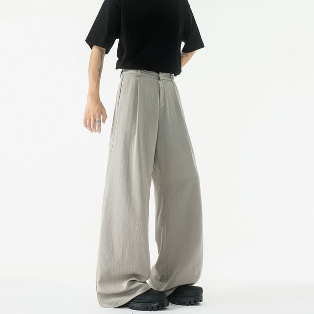 Ninine-Mid Rise Plain Wide Leg Pants
