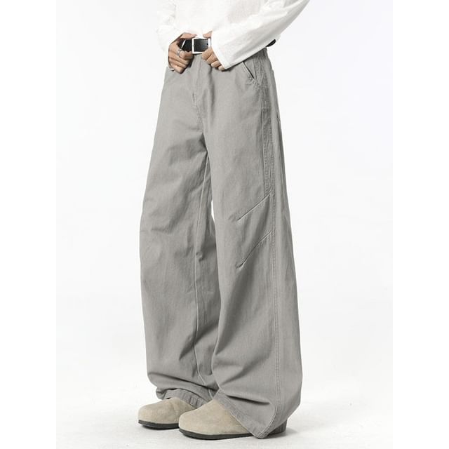 Ninine-Mid Rise Plain Wide Leg Pants