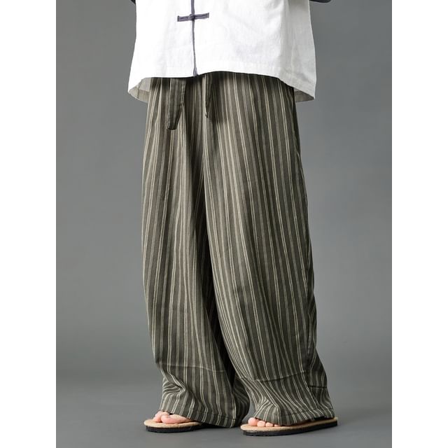 Ninine-Mid Rise Striped Baggy Pants